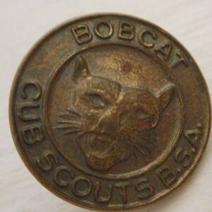 Vintage Cub Scout Round Bobcat Pin - nice patina